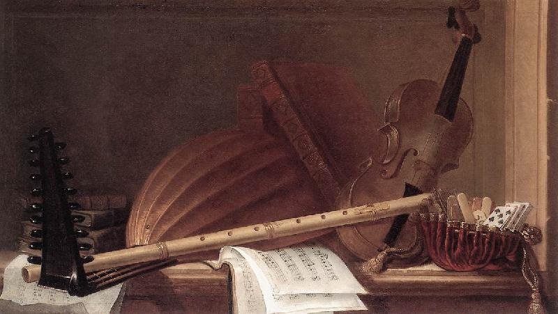 HUILLIOT, Pierre Nicolas Still-Life of Musical Instruments sf France oil painting art